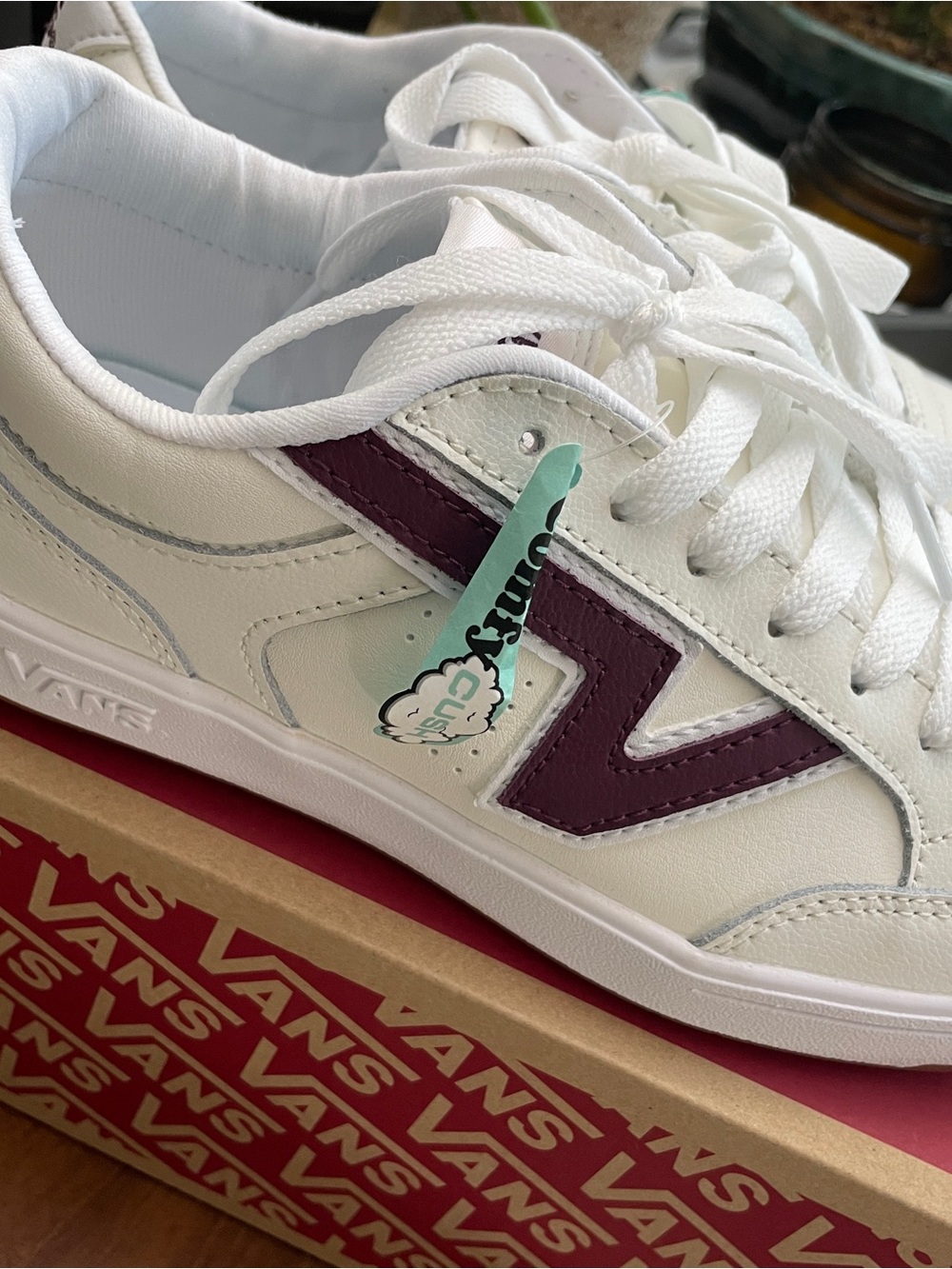 Vans Lowland Sneakers marshmallow with maroon trim women’s size 9, men’s 7.5